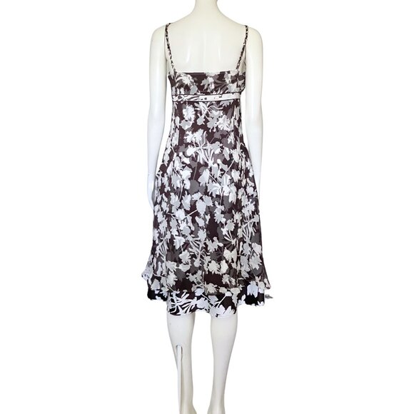 Vintage Y2K 100% Silk Ann Taylor Brown White Floral Midi Dress S/M Size 8 V Neck - Picture 5 of 14
